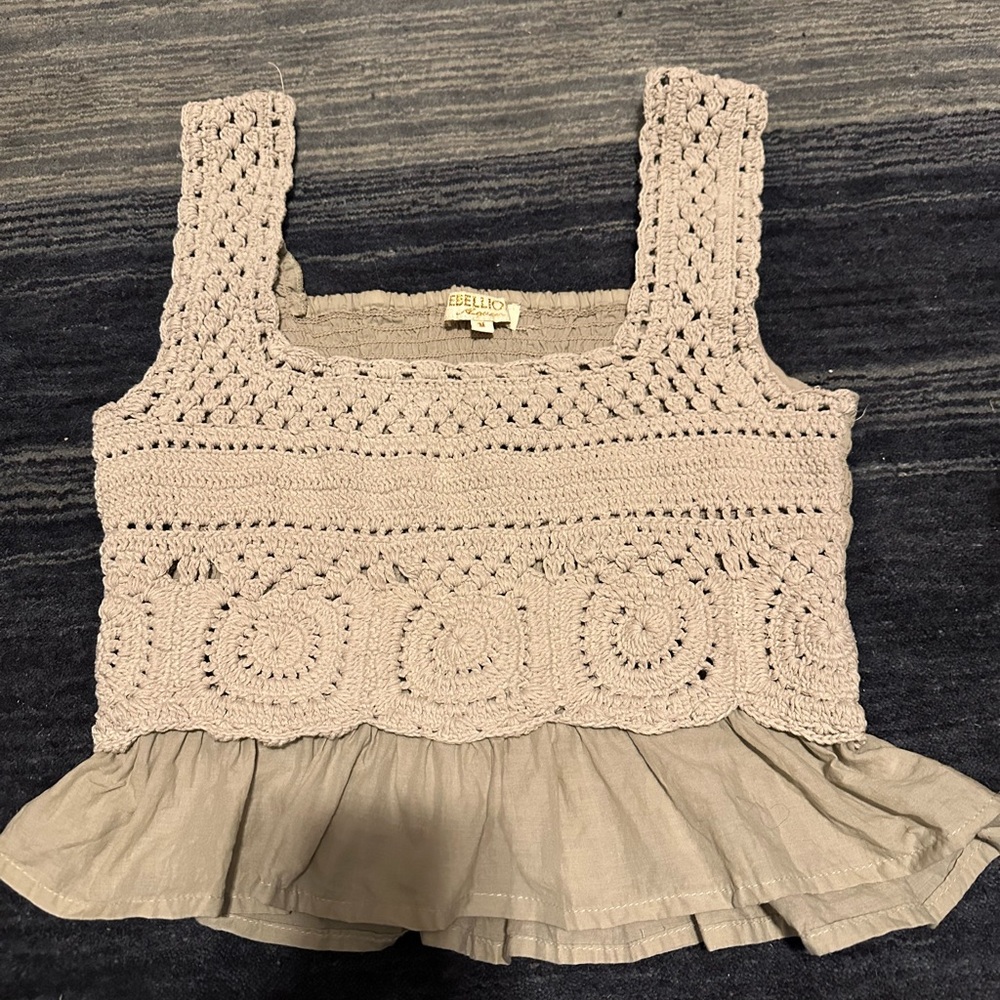 Crochet Knit Tank Top with Ruffles